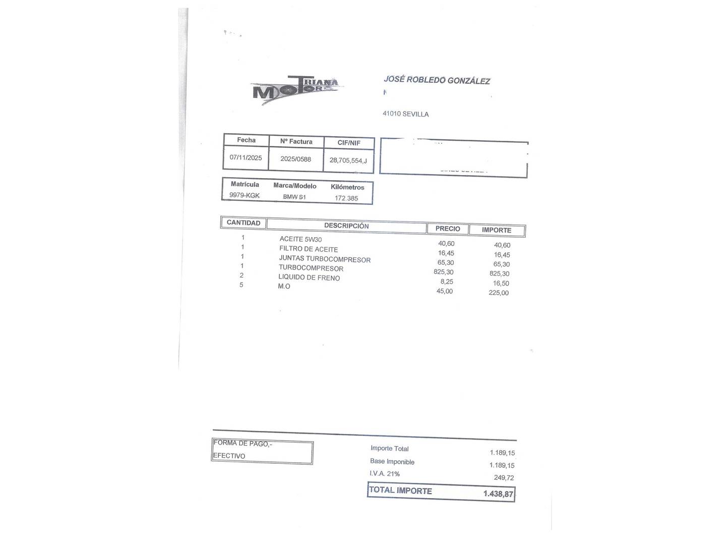 Foto del mantenimiento del BMW Serie 1 BMW Serie 1 116d (116 CV)