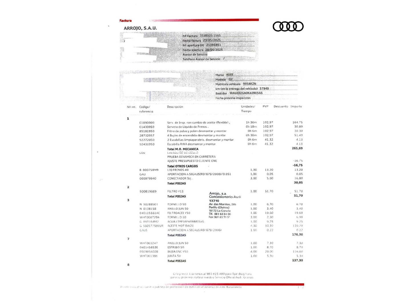 Foto del mantenimiento del Audi Q2 Audi Q2 design 35 TFSI (150 CV) S tronic