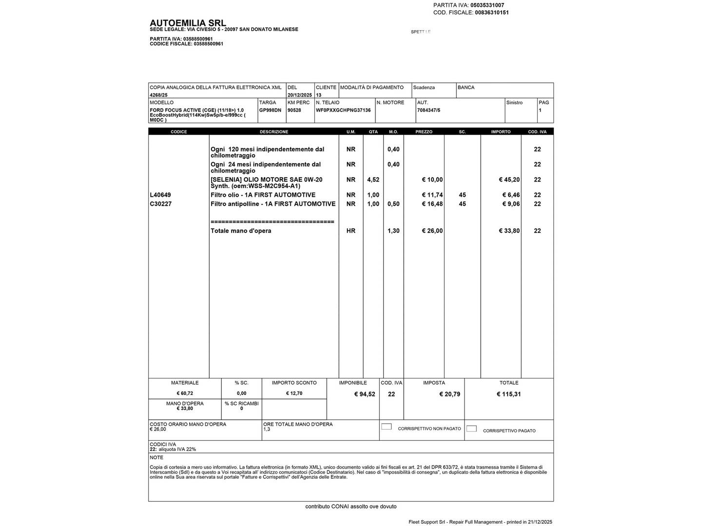 Foto del mantenimiento del Ford Focus Ford Focus SportBreak 1.0 Ecoboost MHEV ST-Line Auto (155 CV)