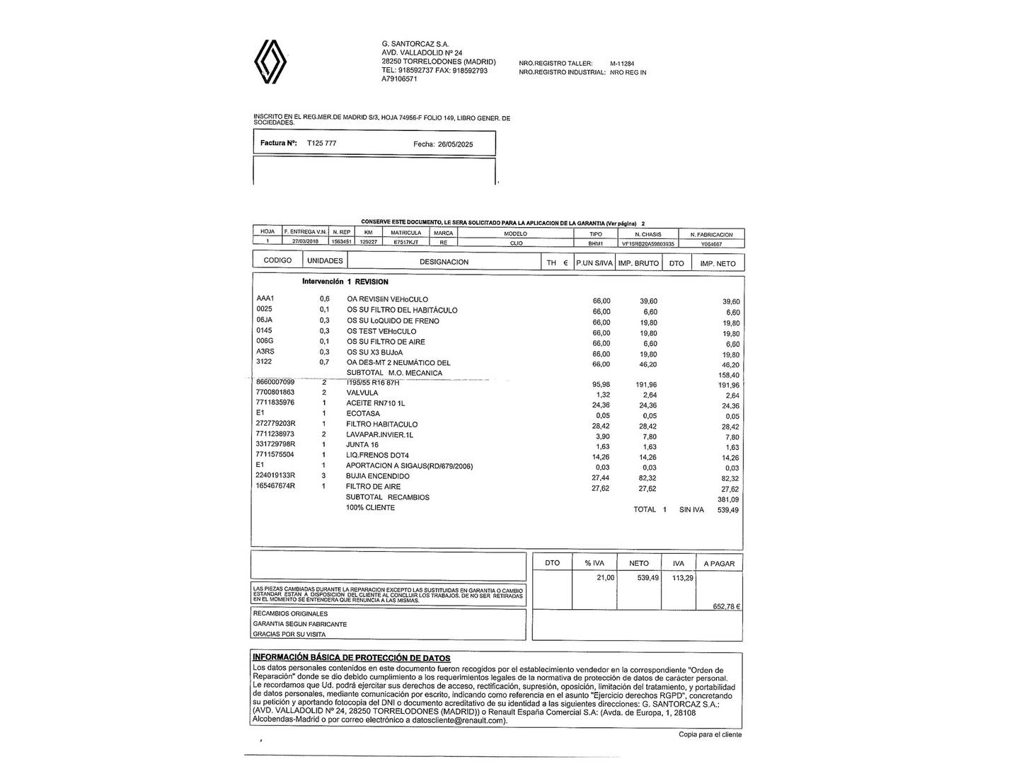 Foto del mantenimiento del Renault Clio Renault Clio Limited Energy TCe (90 CV)