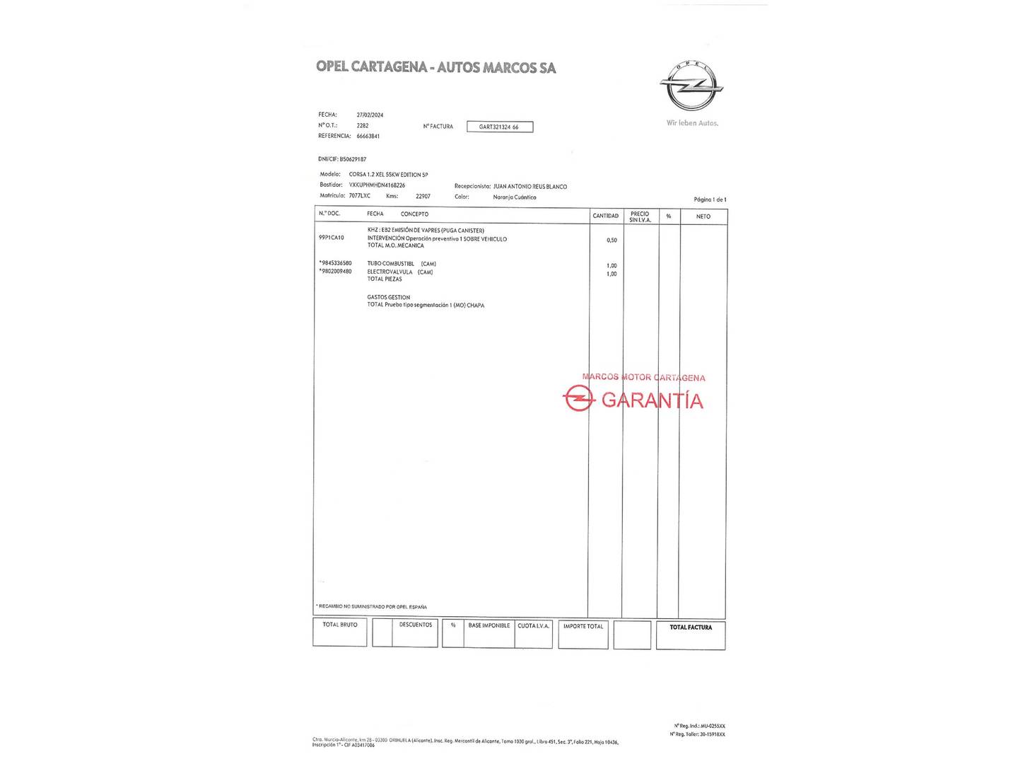 Foto del mantenimiento del Opel Corsa Opel Corsa 1.2 XEL Edition (75 CV)