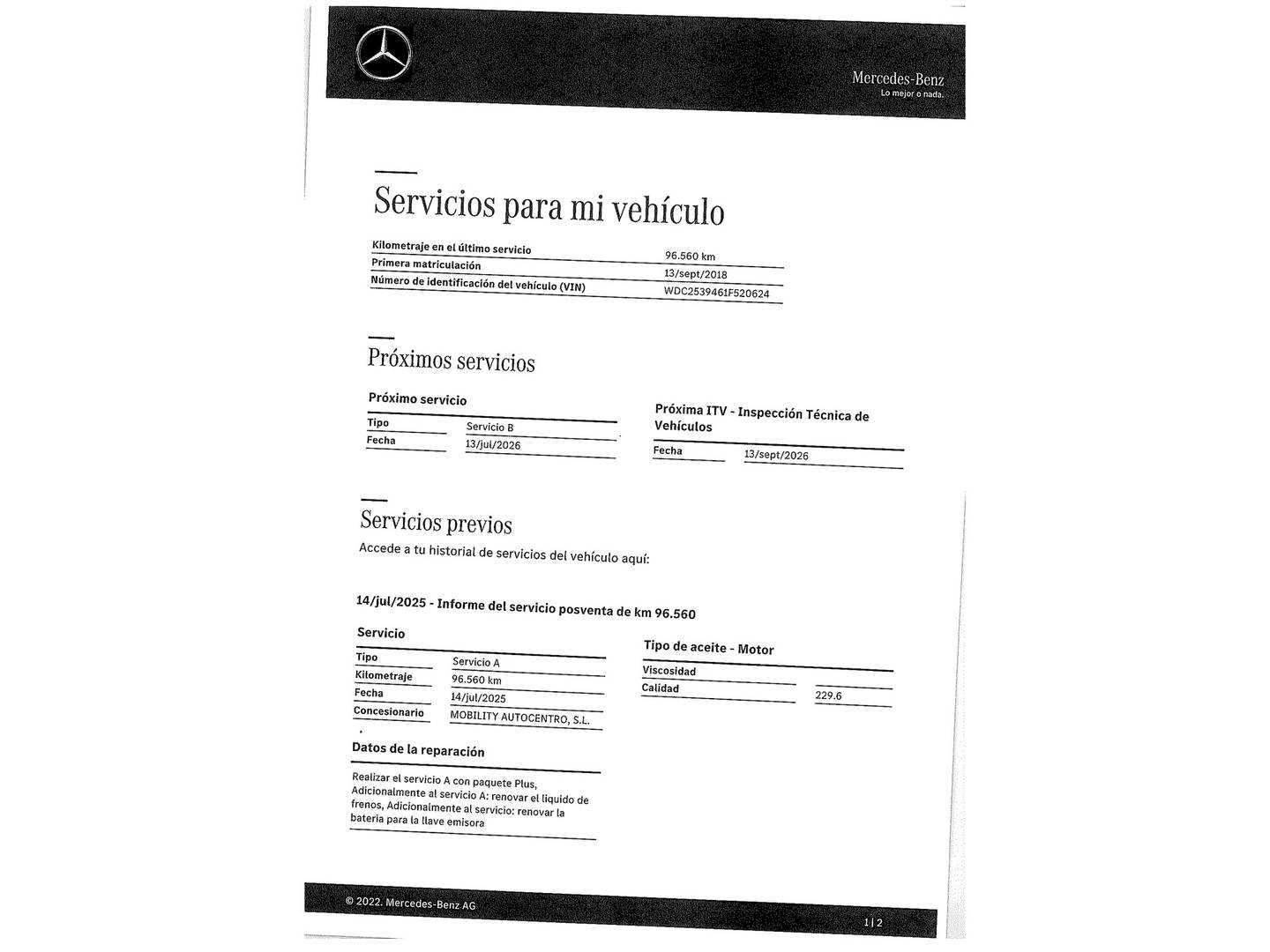 Foto del mantenimiento del Mercedes Clase GLC Mercedes GLC 250 4MATIC  (211 CV)