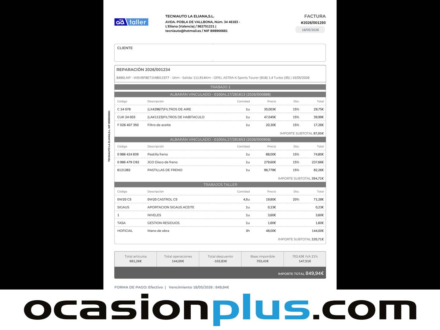 Foto del mantenimiento del Opel Astra Opel Astra 1.4T SHT S/S Business Elegance CVT (145 CV)