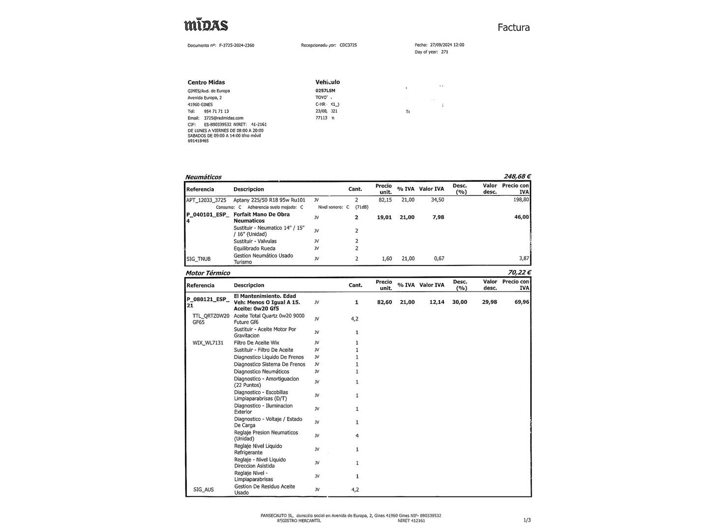 Foto del mantenimiento del Toyota C-HR Toyota C-HR 1.8 125H Advance (122 CV)