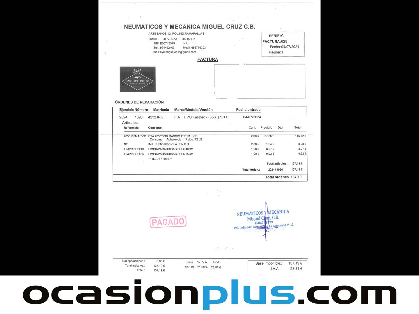 Foto del mantenimiento del Fiat Tipo Fiat Tipo 1.3 Multijet Easy (95 CV)