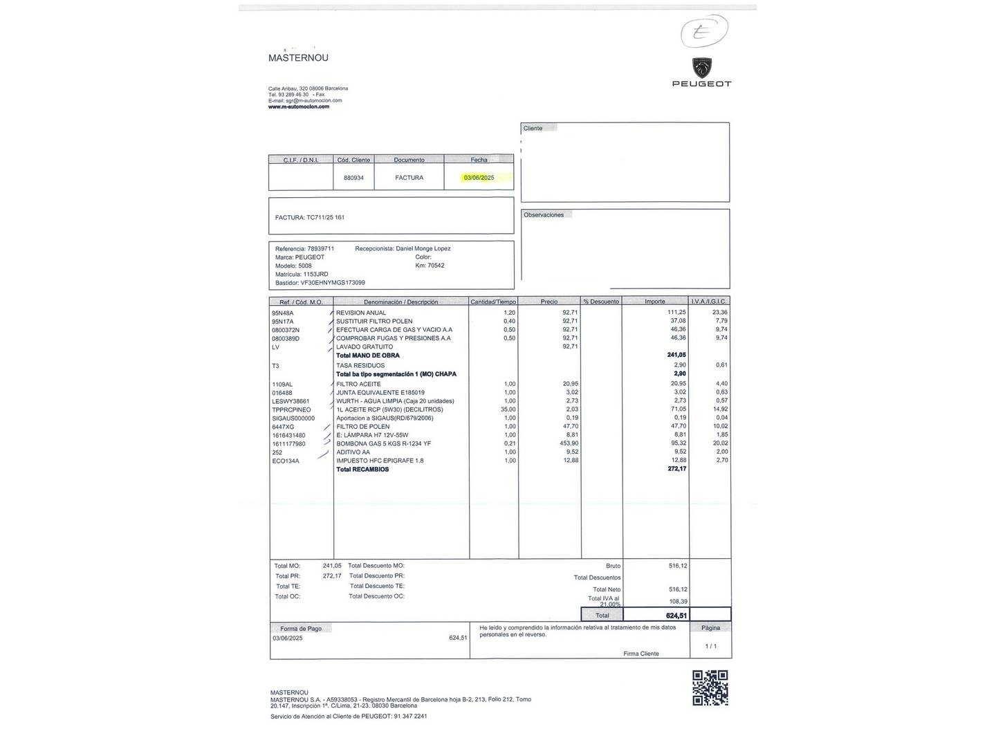 Foto del mantenimiento del Peugeot 5008 Peugeot 5008 Allure 1.2 PureTech S&S (130 CV) 7 Plazas