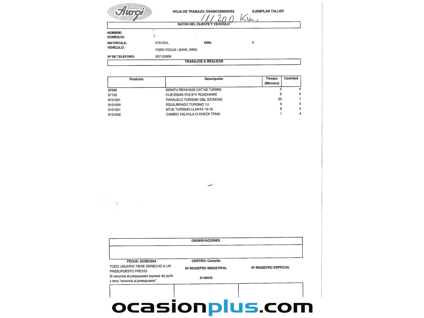 Foto del mantenimiento del Ford Focus Ford Focus 1.6 Trend (100 CV)