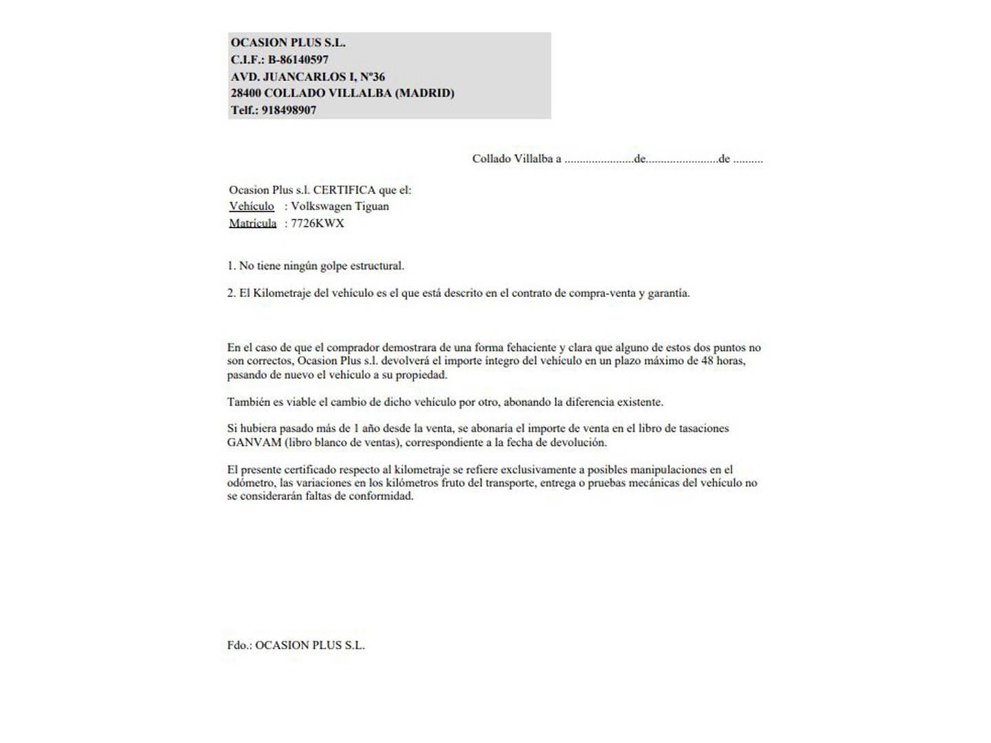 Foto del certificado del Volkswagen Tiguan Volkswagen Tiguan Sport 2.0 TDI 4Motion (150 CV) DSG