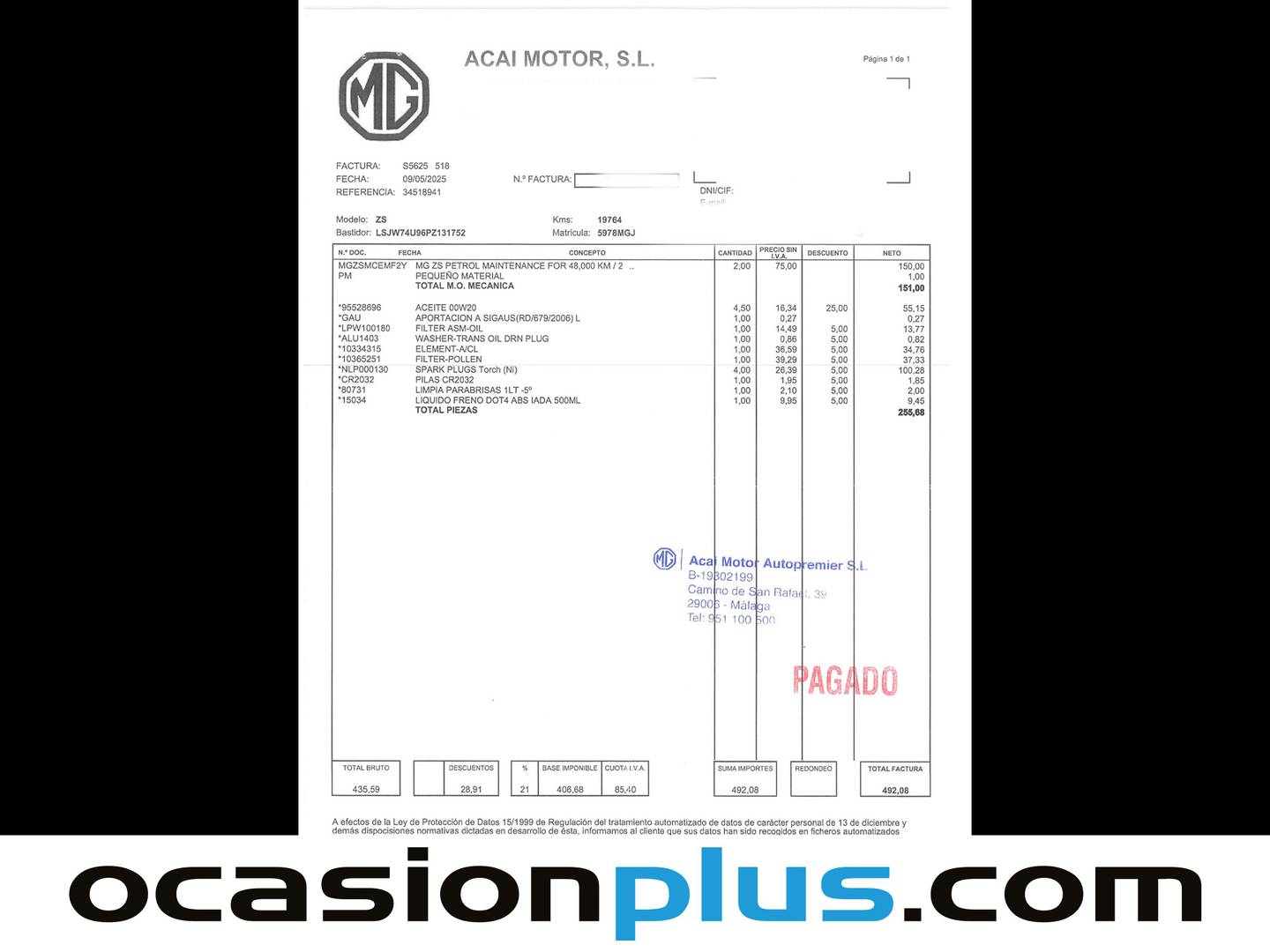 Foto del mantenimiento del MG ZS MG ZS 1.5 Luxury (106 CV)