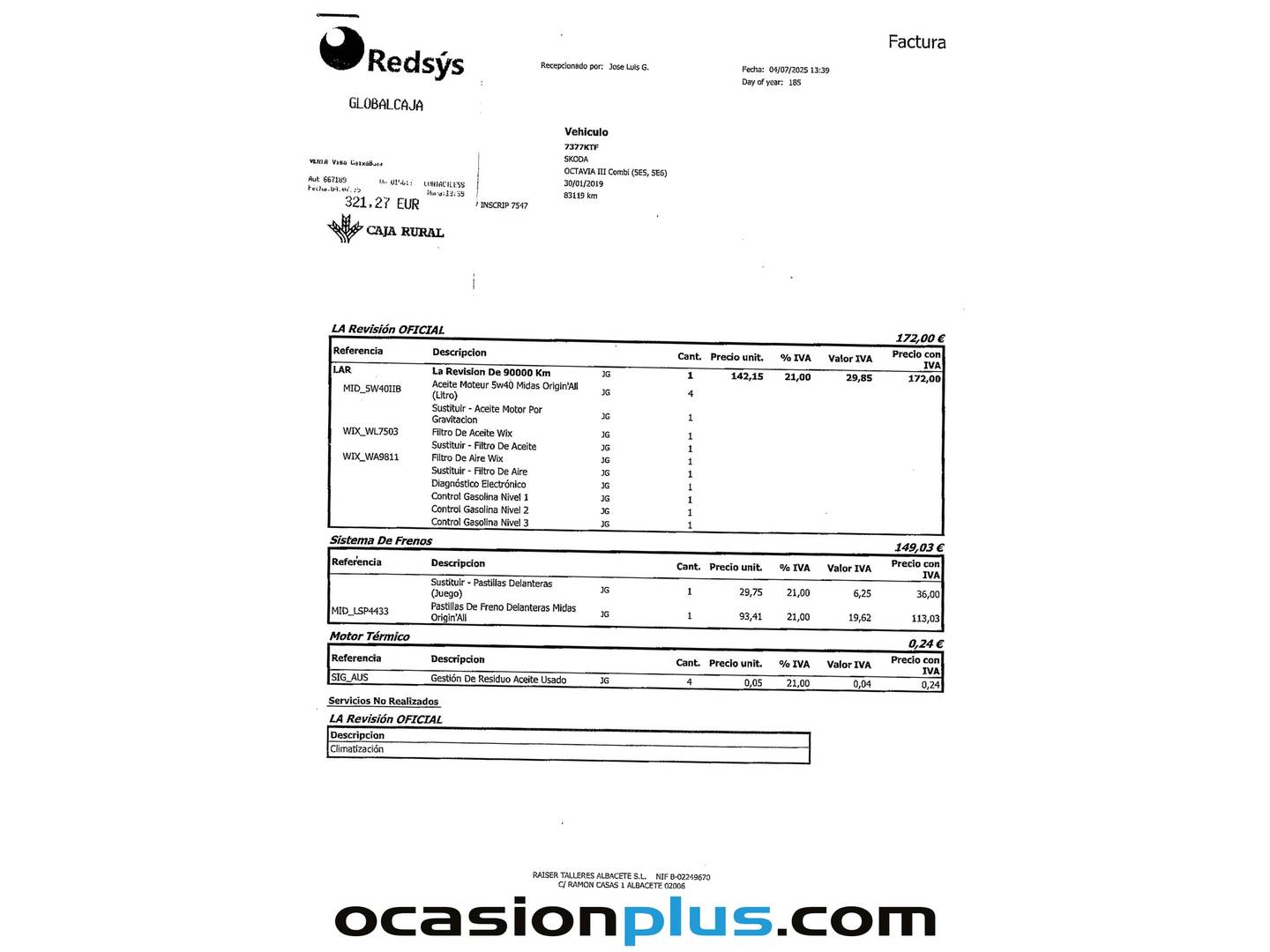 Foto del mantenimiento del Skoda Octavia Skoda Octavia Combi 1.0 TSI Like DSG (115 CV)