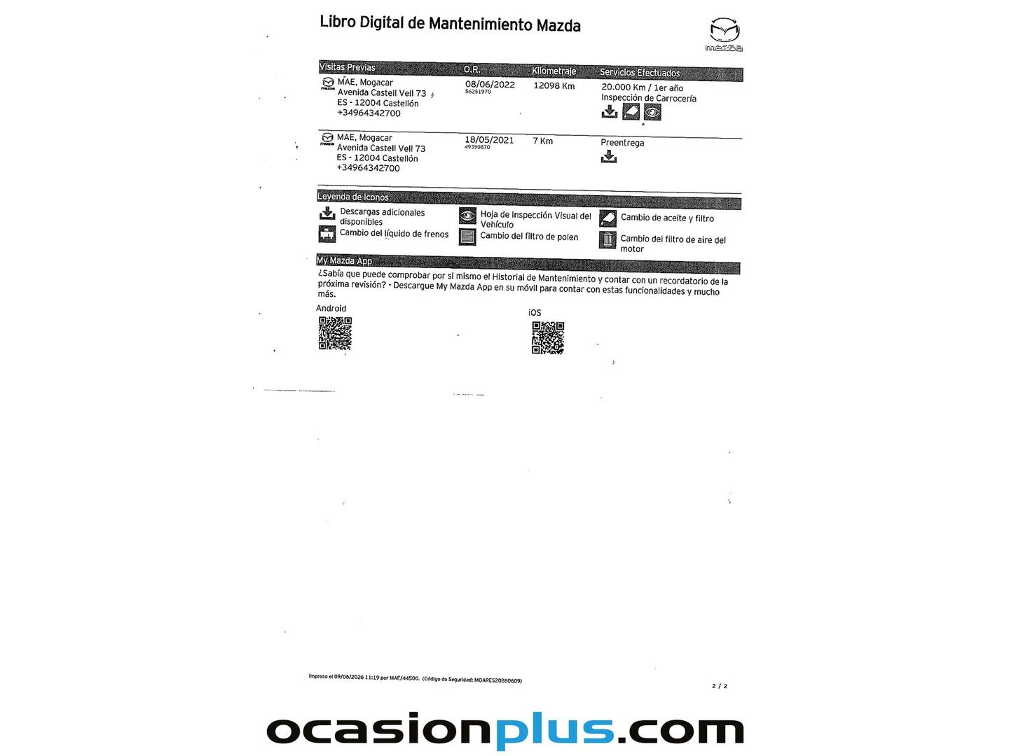 Foto del mantenimiento del Mazda CX-3 Mazda CX-3 2.0 G Zenith 2WD AT (121 CV)