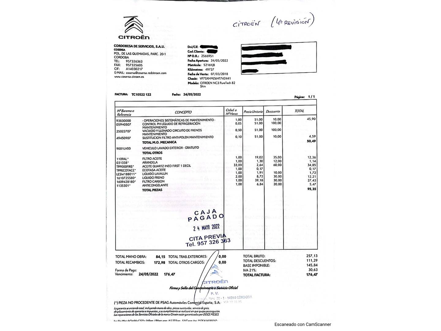 Foto del mantenimiento del Citroën C3 Citroën C3 PureTech 82 Shine (82 CV)