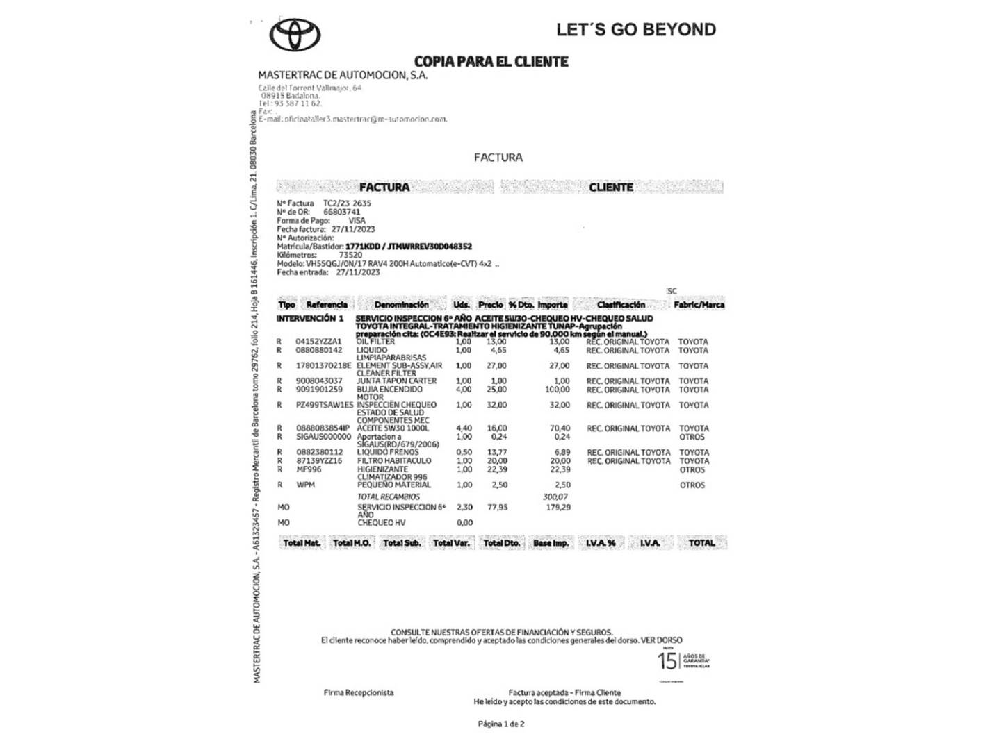 Foto del mantenimiento del Toyota Rav4 Toyota Rav4 2.5l hybrid Feel! 2WD (197 CV)