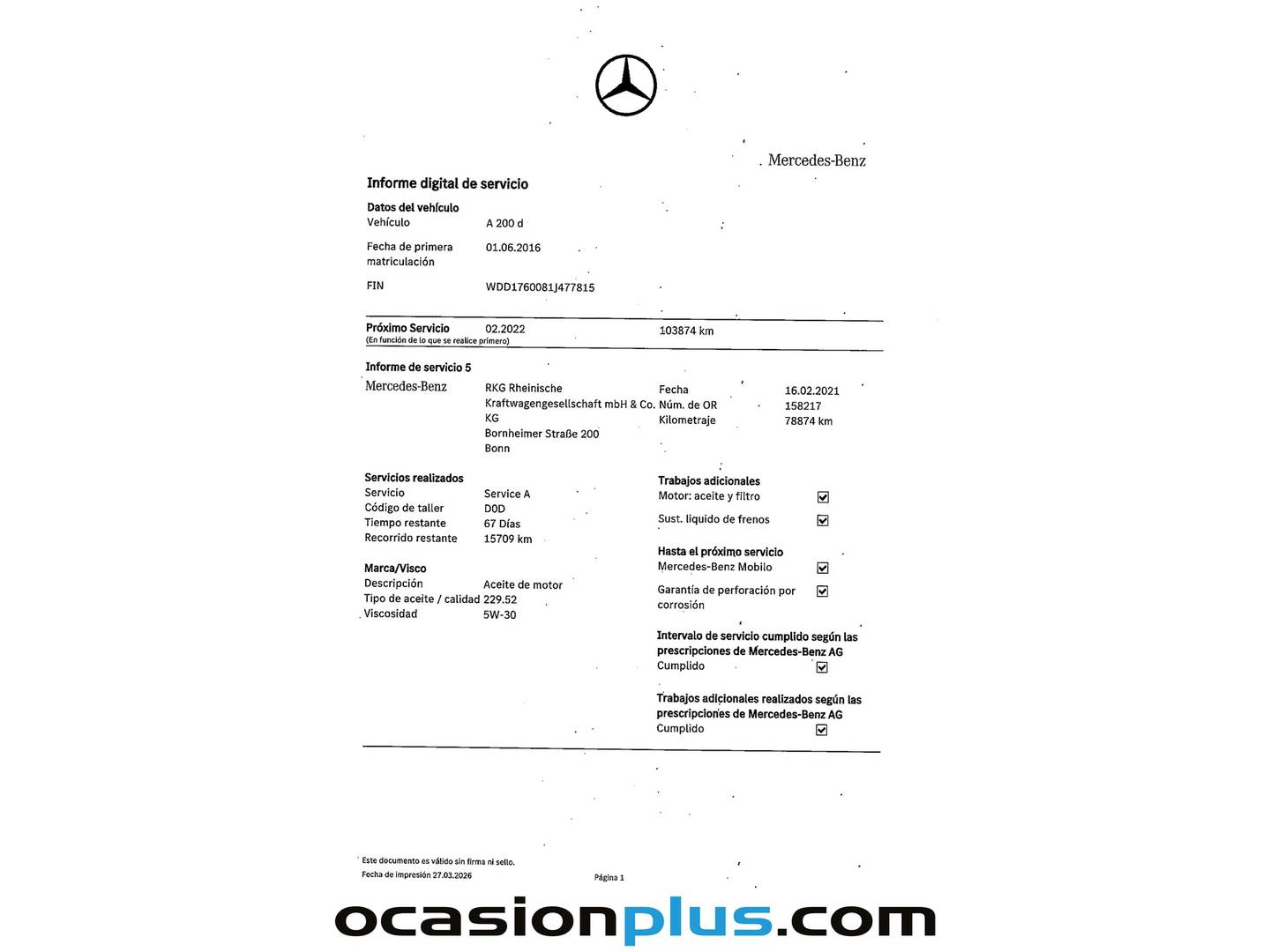 Foto del mantenimiento del Mercedes Clase A Mercedes Clase A 200 d Style (136 CV)