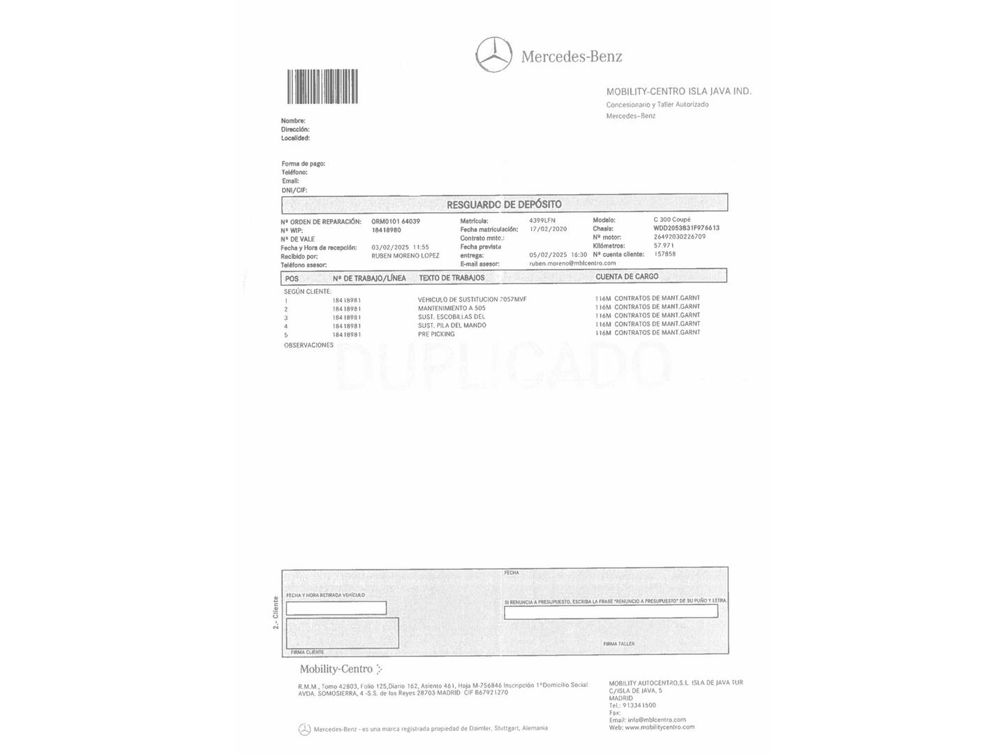 Foto del mantenimiento del Mercedes Clase C Mercedes Clase C Coupe 300 (258 CV) Pack AMG