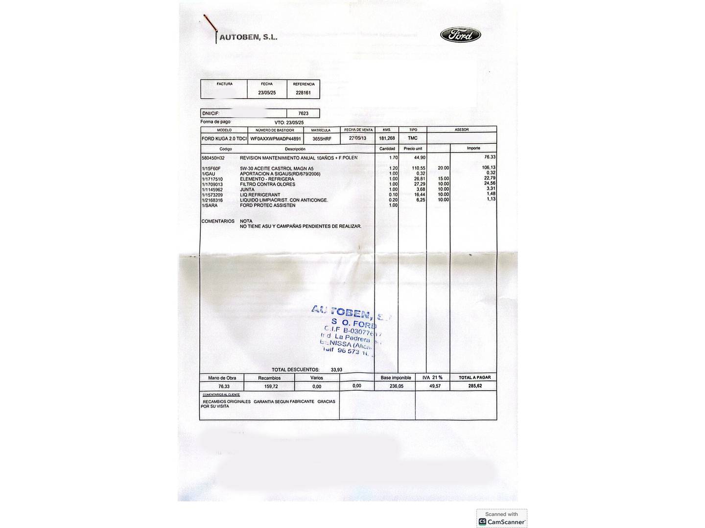 Foto del mantenimiento del Ford Kuga Ford Kuga 2.0 TDCi Titanium S 4x4 Powershift (163 CV)