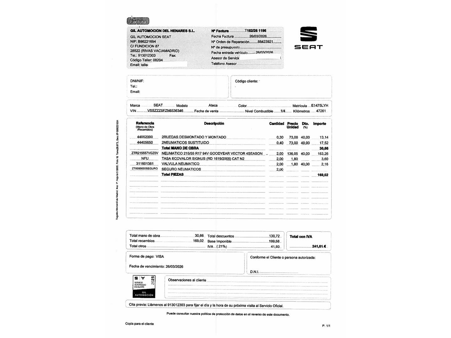 Foto del mantenimiento del Seat Ateca Seat Ateca 2.0 TDI S&S Style DSG (150 CV)