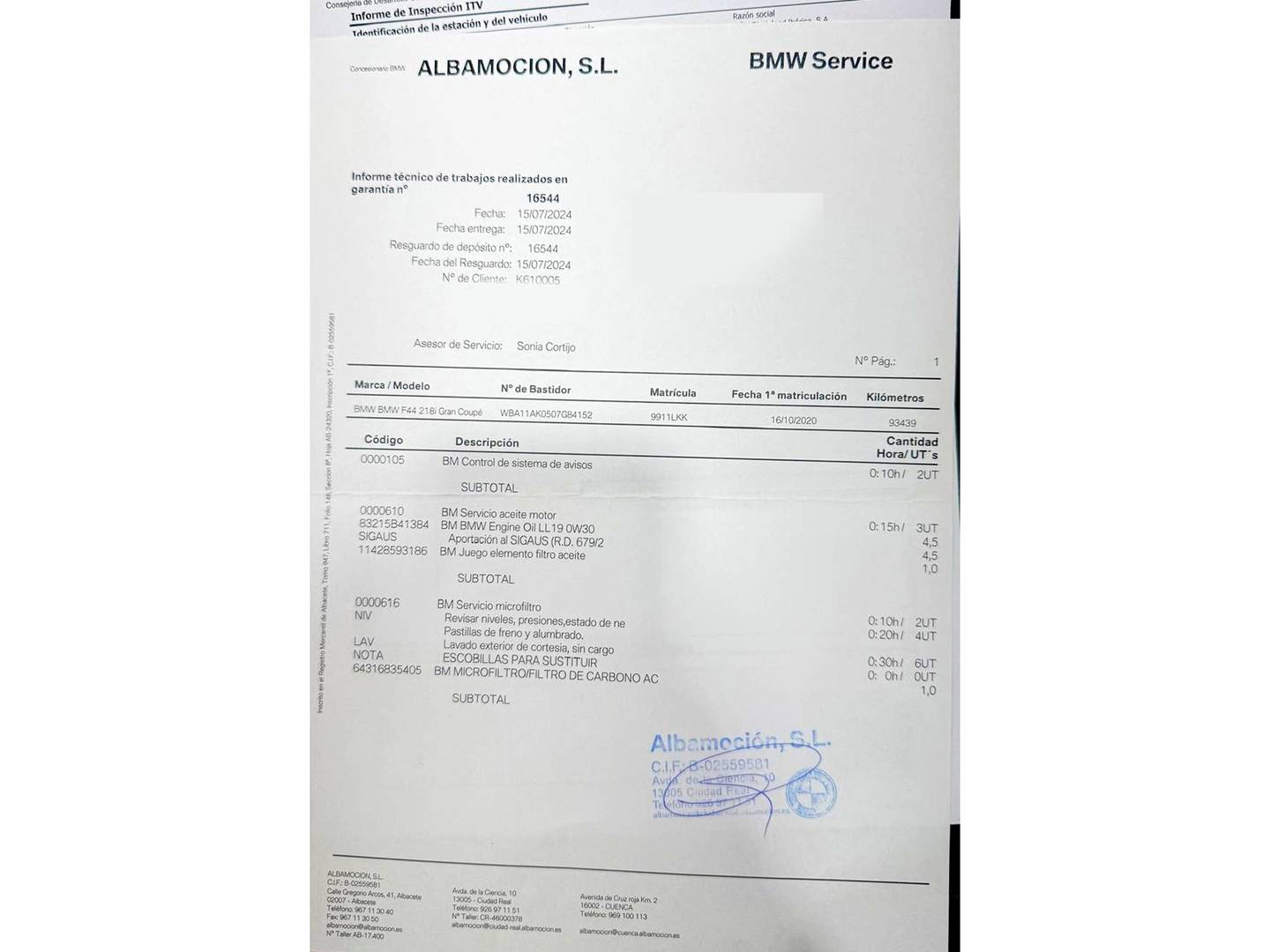 Foto del mantenimiento del BMW Serie 2 BMW Serie 2 218i Gran Coupe (140 CV) Pack M