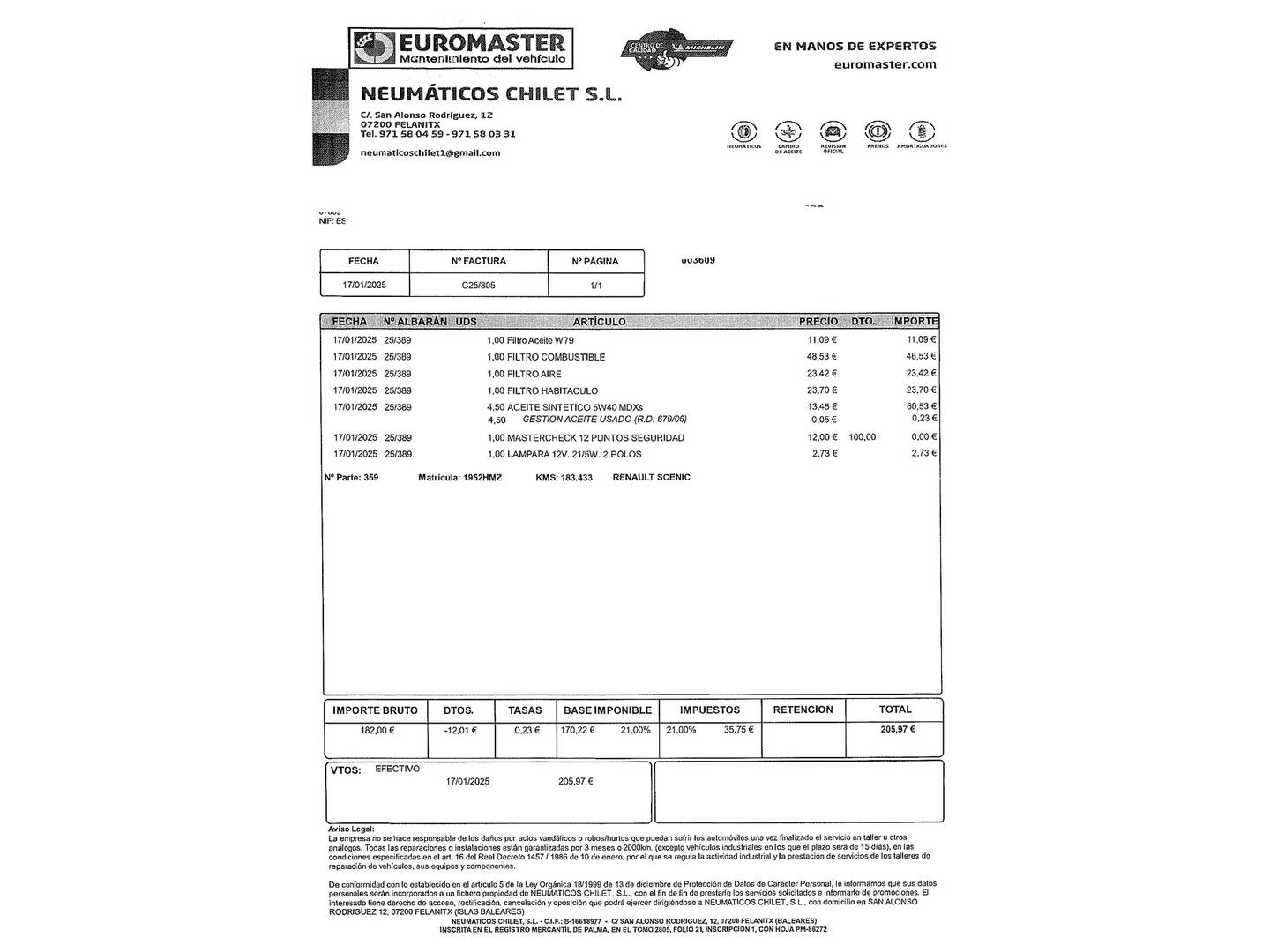 Foto del mantenimiento del Renault Scénic Renault Scenic dCi 95 Expression (95 CV)