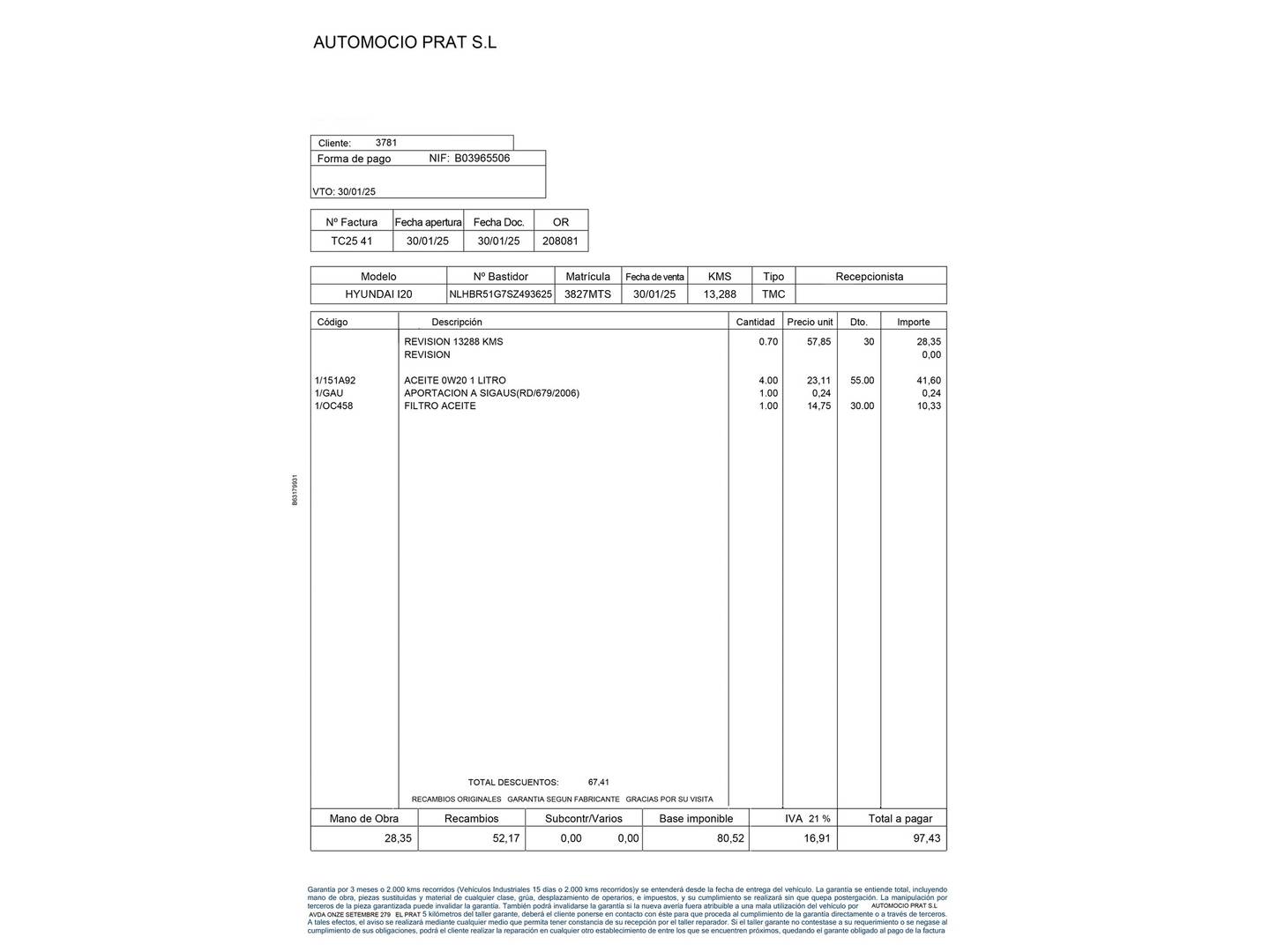 Foto del mantenimiento del Hyundai i20 Hyundai i20 1.0 TGDI 48V Tecno DCT (100 CV)