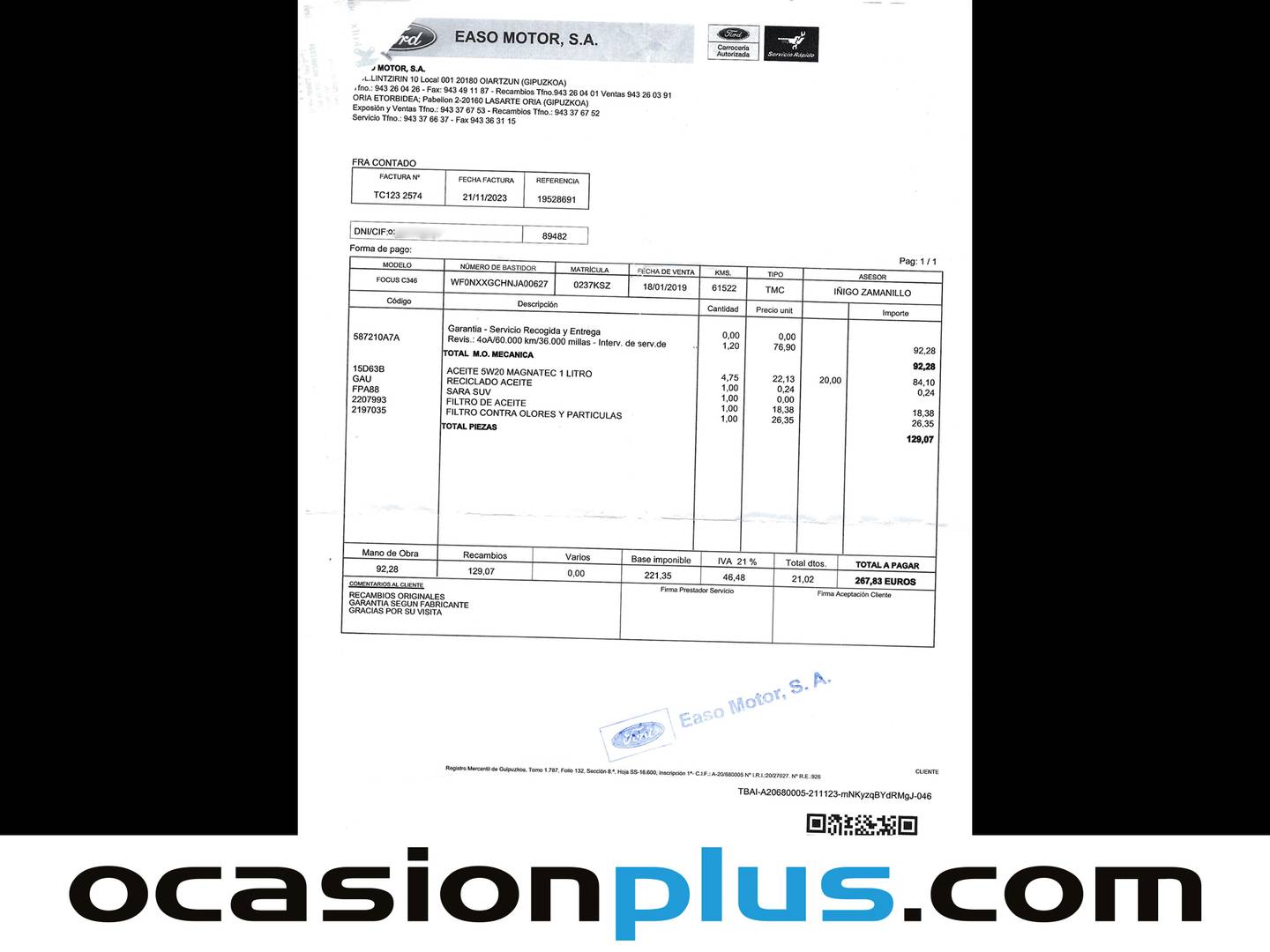 Foto del mantenimiento del Ford Focus Ford Focus 1.5 Ecoboost ST-Line  (182 CV)