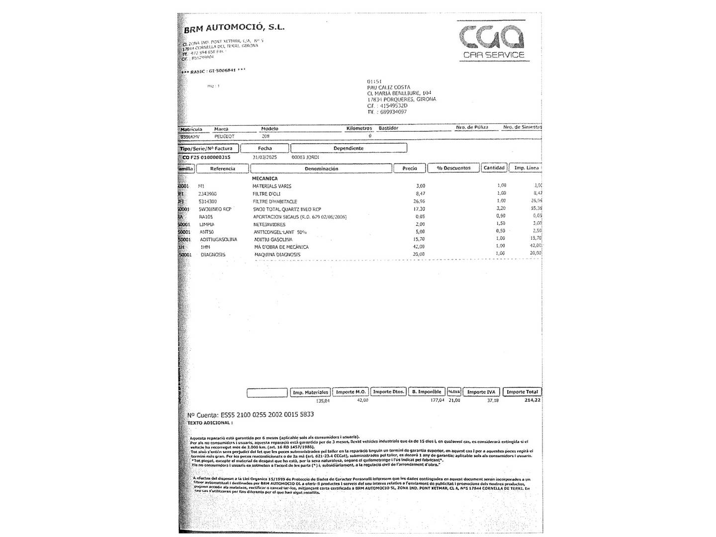 Foto del mantenimiento del Peugeot 208 Peugeot 208 PureTech 82 Style (82 CV)