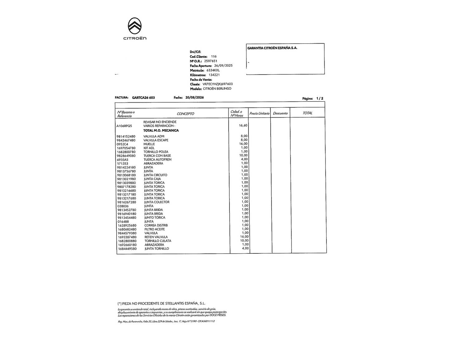 Foto del mantenimiento del Citroën Berlingo Citroën Berlingo BlueHDi 130 S&S Talla M Shine (130 CV)