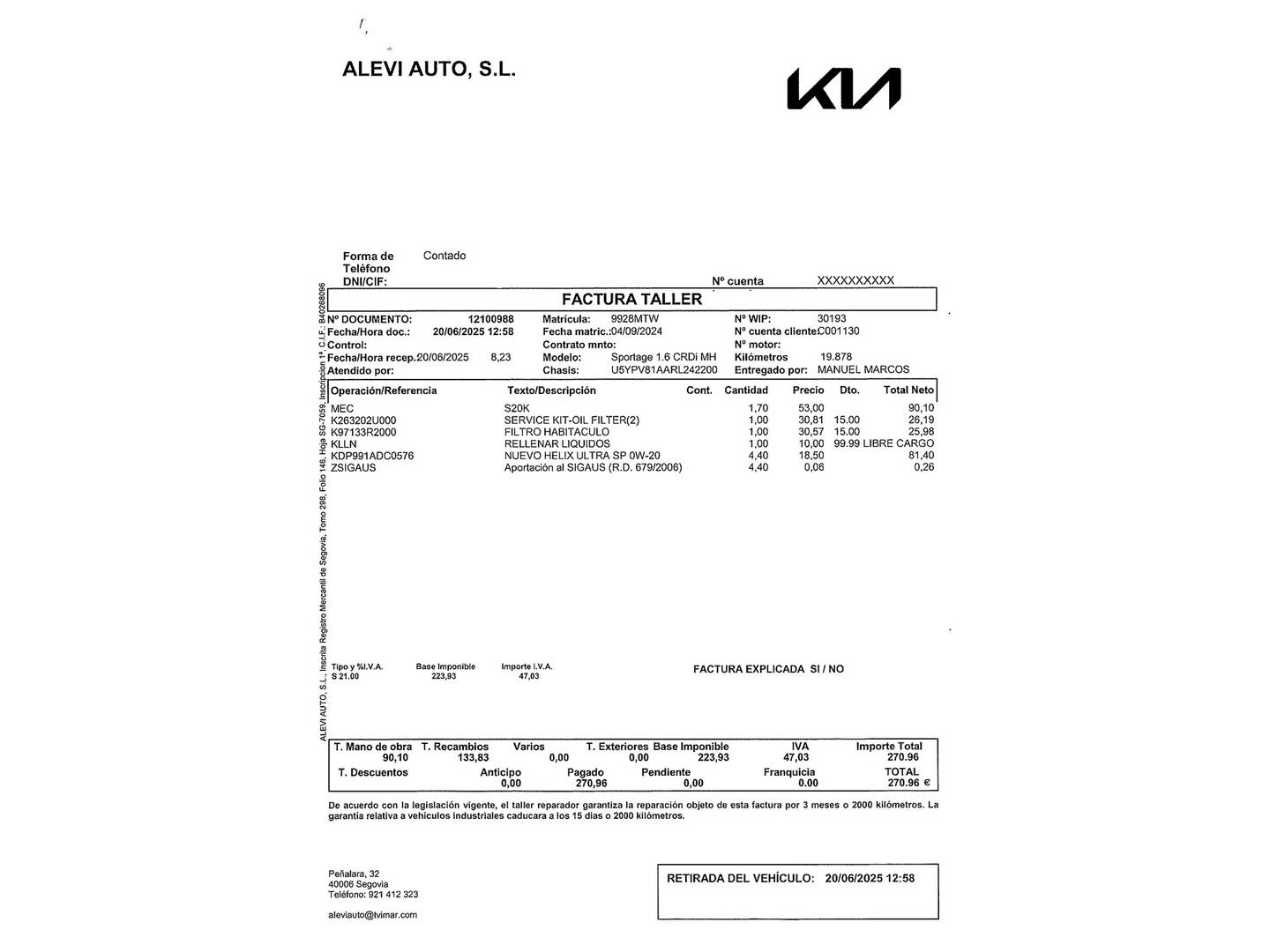 Foto del mantenimiento del KIA Sportage KIA Sportage 1.6 CRDi MHEV Drive 4x2  (136 CV)