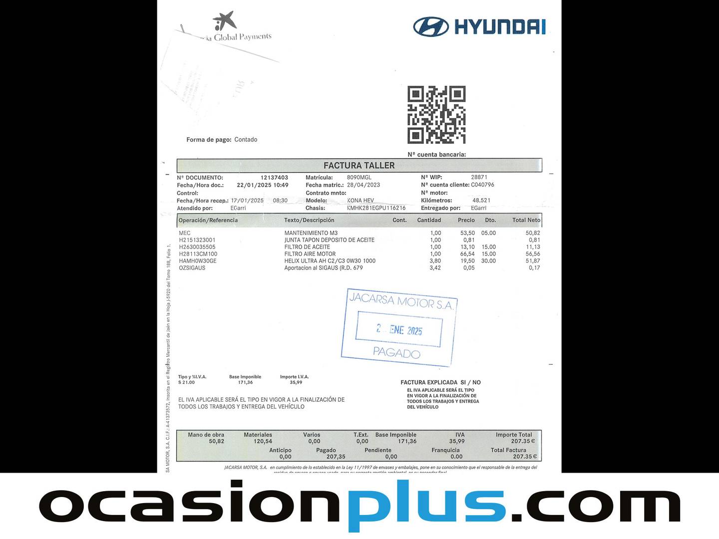 Foto del mantenimiento del Hyundai Kona Hyundai Kona 1.6 GDI HEV Maxx DCT (141 CV)