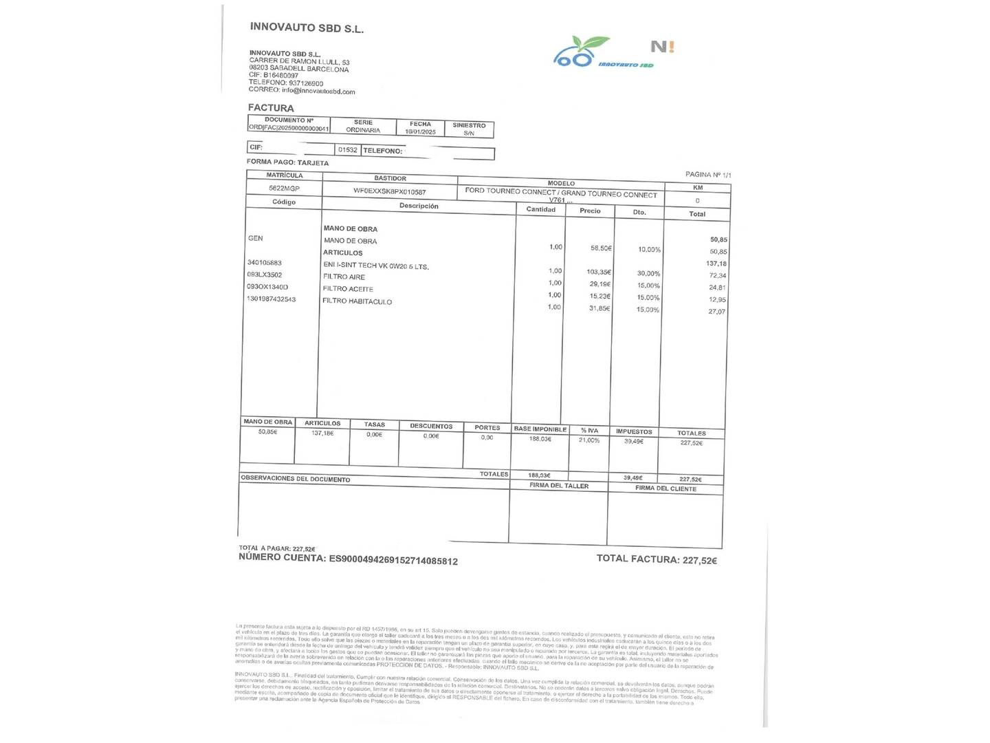 Foto del mantenimiento del Ford Tourneo Connect Ford Tourneo Connect 2.0 Ecoblue S&S Titanium (122 CV)