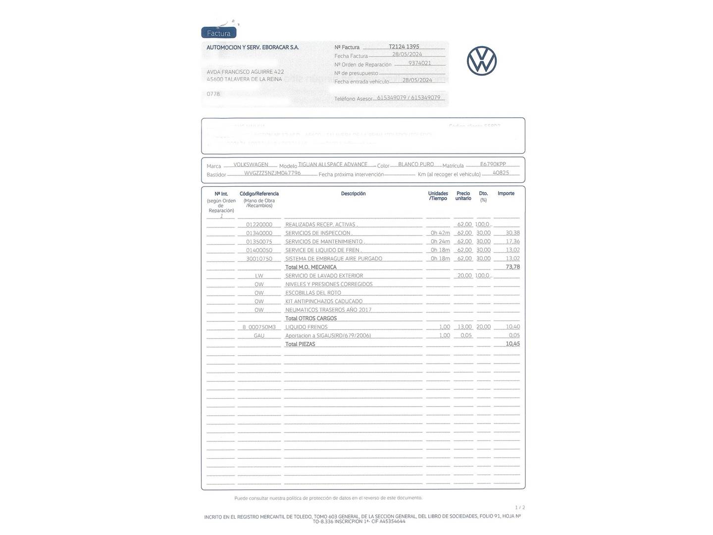 Foto del mantenimiento del Volkswagen Tiguan Allspace Volkswagen Tiguan Allspace Advance 2.0 TDI (150 CV) 7 Plazas