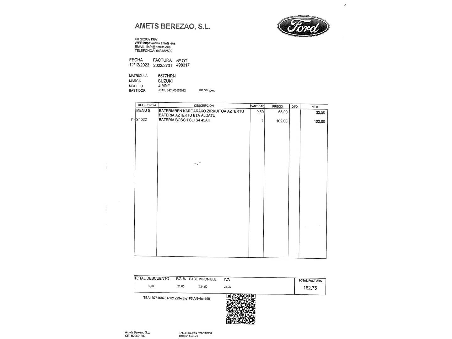 Foto del mantenimiento del Suzuki Jimny Suzuki Jimny 1.3 JX (85 CV)