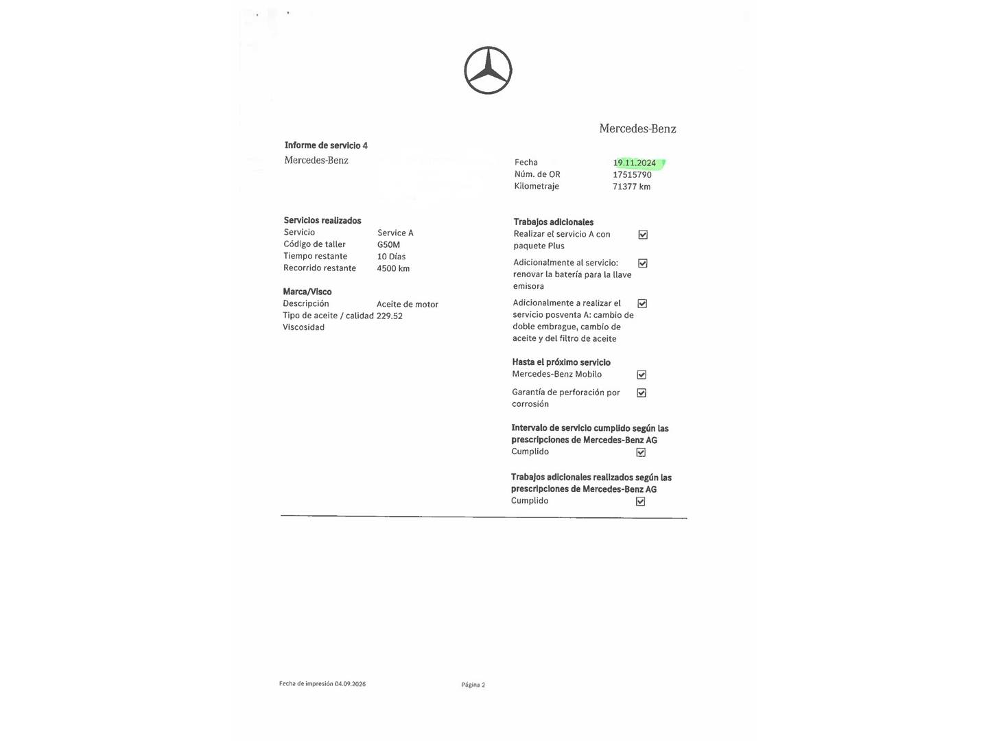 Foto del mantenimiento del Mercedes GLA Mercedes GLA 200 (156 CV) Pack AMG