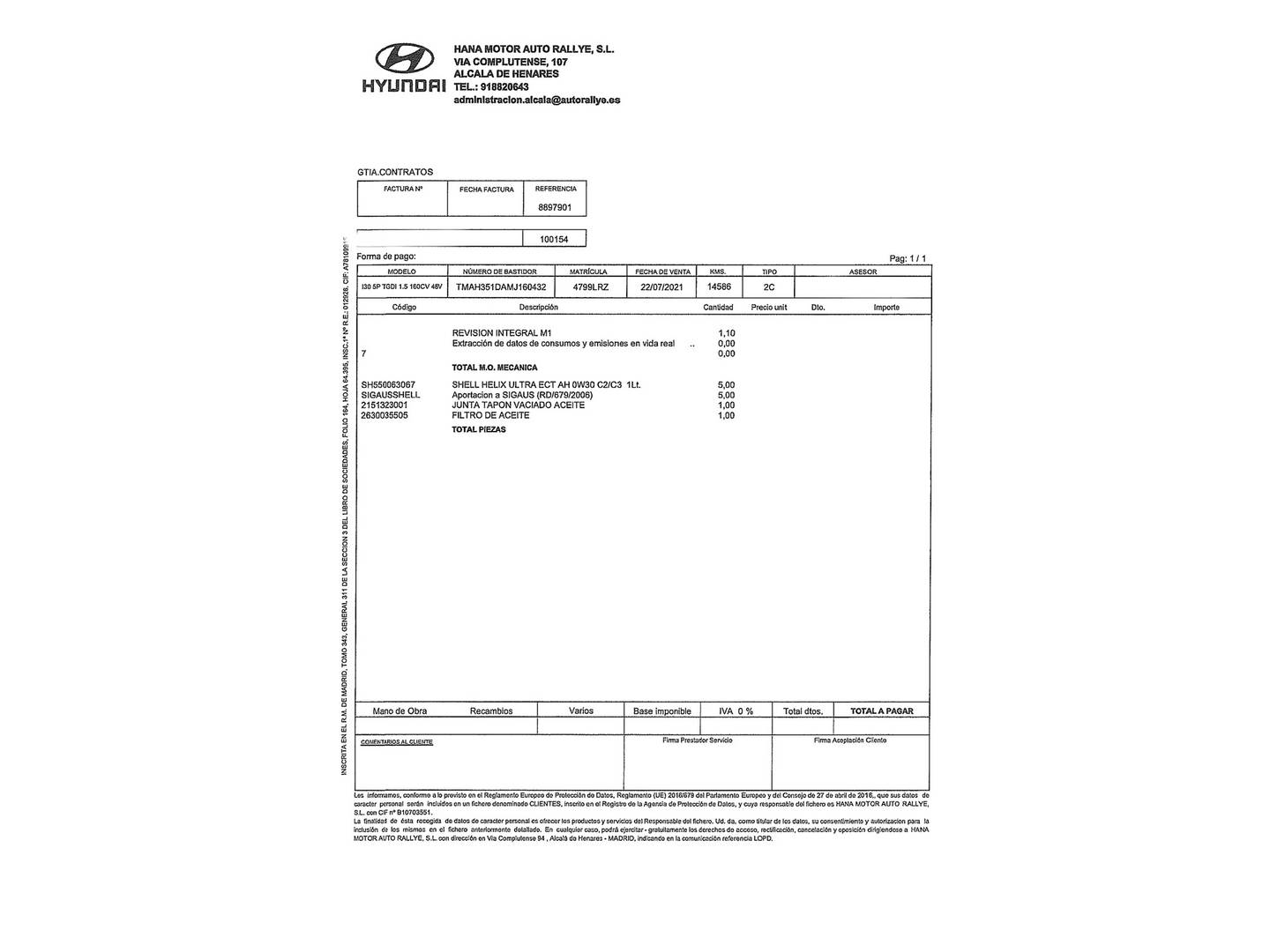 Foto del mantenimiento del Hyundai i30 Hyundai i30 1.5 TGDI 48V N-Line (160 CV)