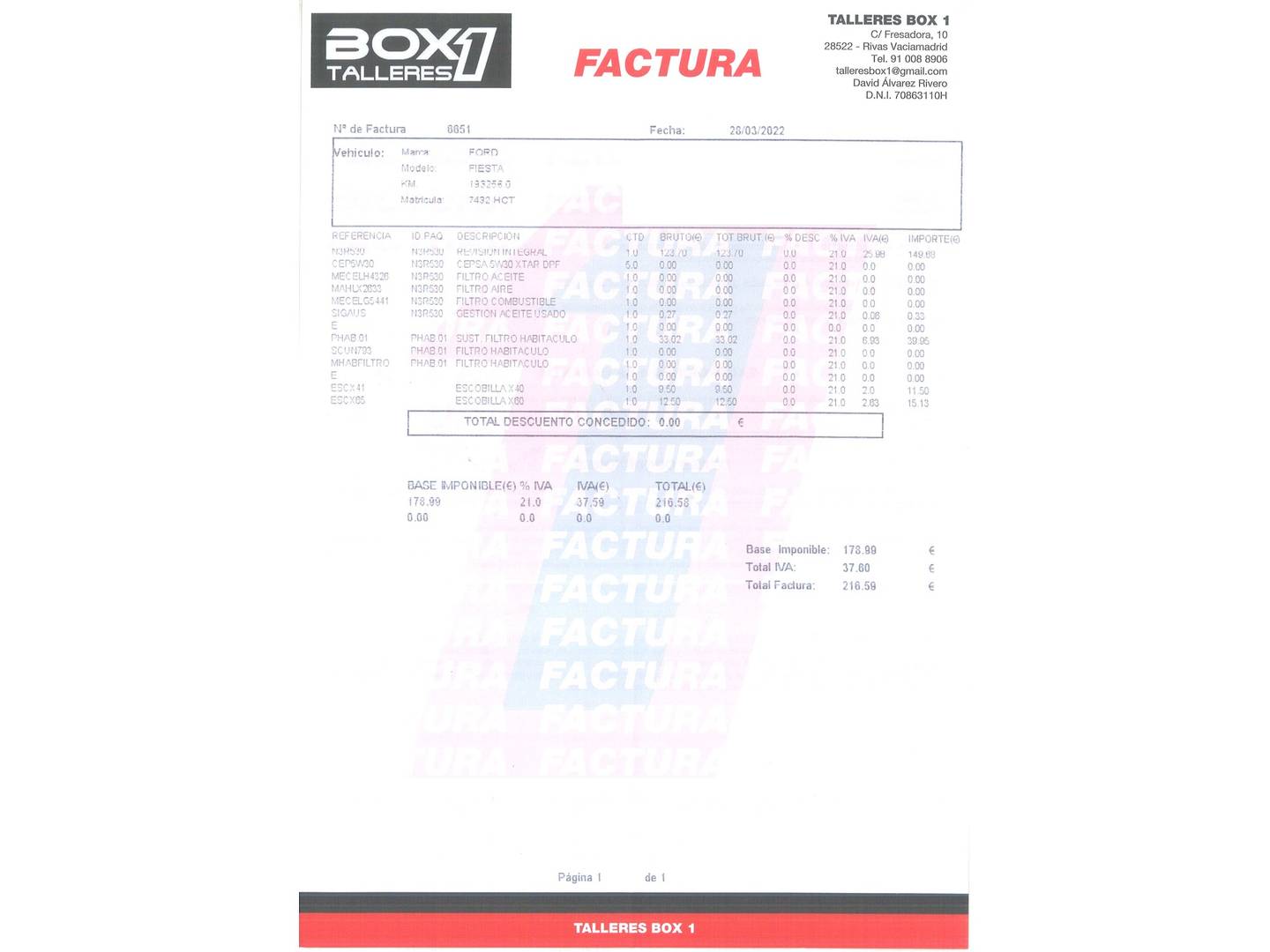 Foto del mantenimiento del Ford Fiesta Ford Fiesta 1.6 TDCi DPF Beat (95 CV)