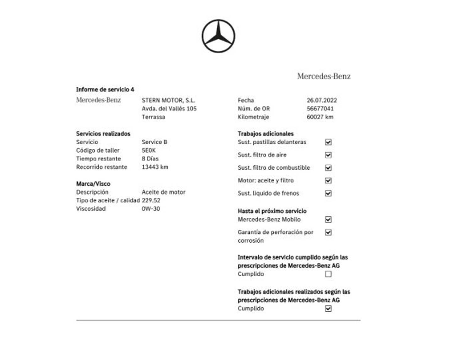 Foto del mantenimiento del Mercedes Clase A Mercedes Clase A Clase A 200 d  Pack AMG (136 CV)
