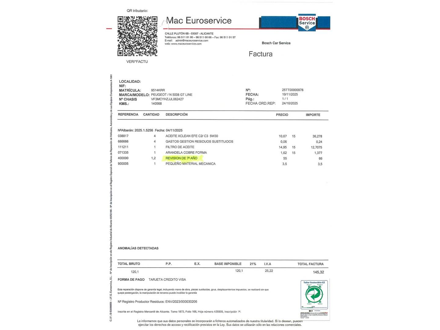 Foto del mantenimiento del Peugeot 5008 Peugeot 5008 1.5L BlueHDi S&S GT Line  (130 CV)