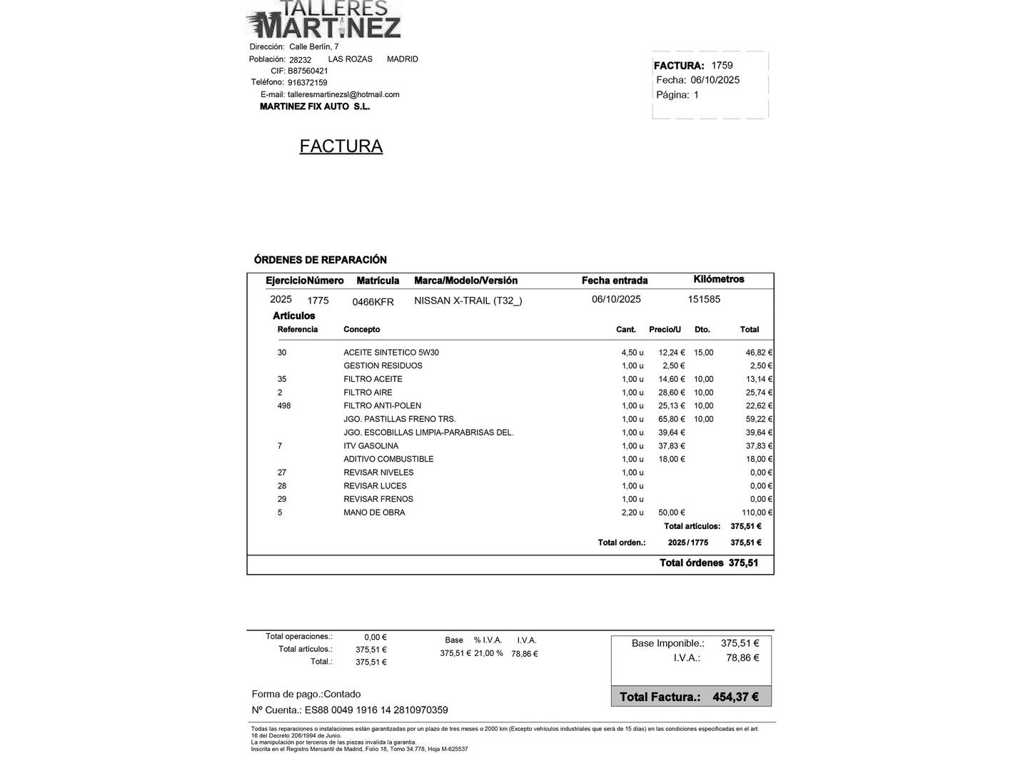 Foto del mantenimiento del Nissan X-TRAIL Nissan X-Trail 1.6 DIG-T N-Connecta 4x2 (163 CV)