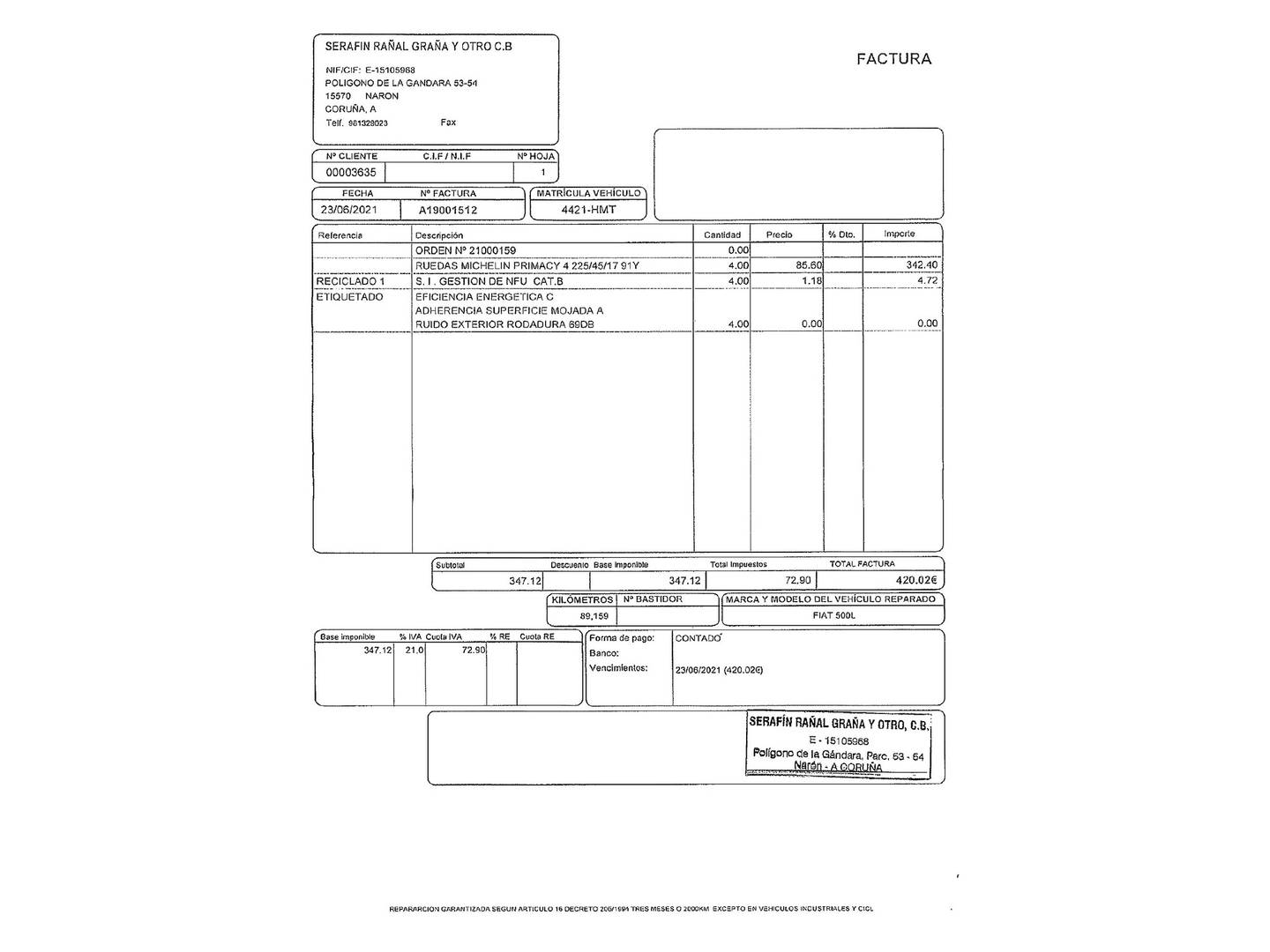 Foto del mantenimiento del Fiat 500L Fiat 500L 1.4 16v (95 CV)