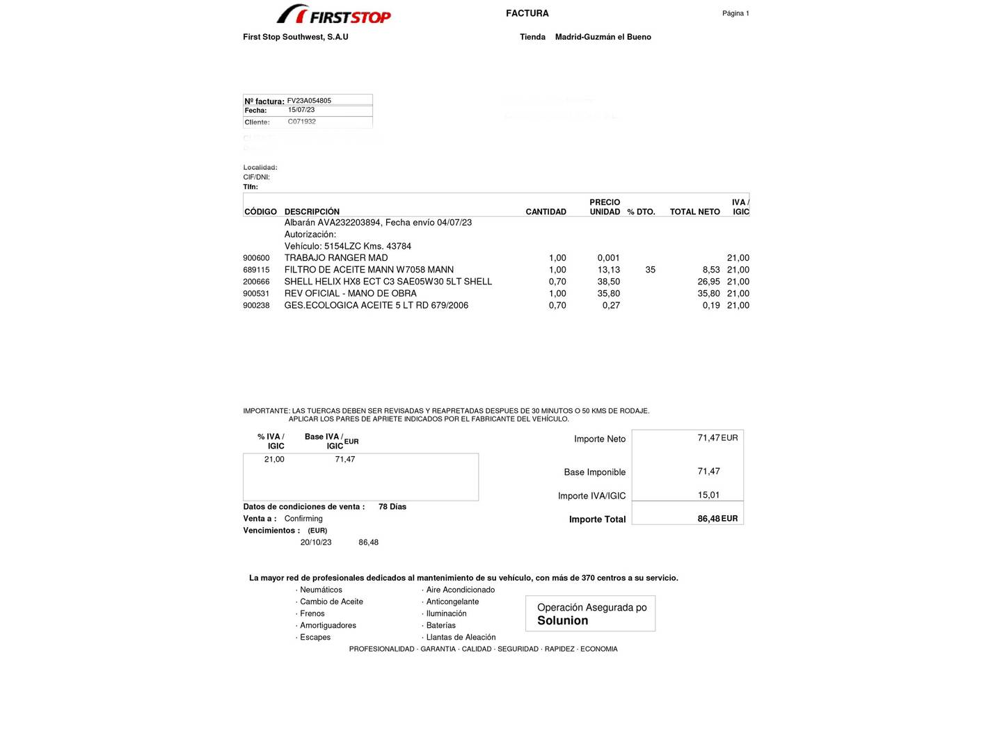 Foto del mantenimiento del Peugeot 2008 Peugeot 2008 Puretech 100 S&S Active Pack (100 CV)