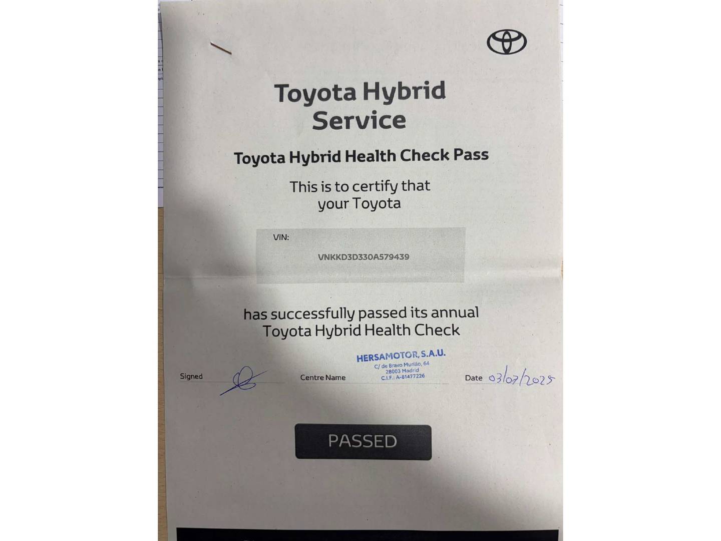 Foto del mantenimiento del Toyota Yaris Toyota Yaris 1.5 Hybrid GR-Sport (100 CV)