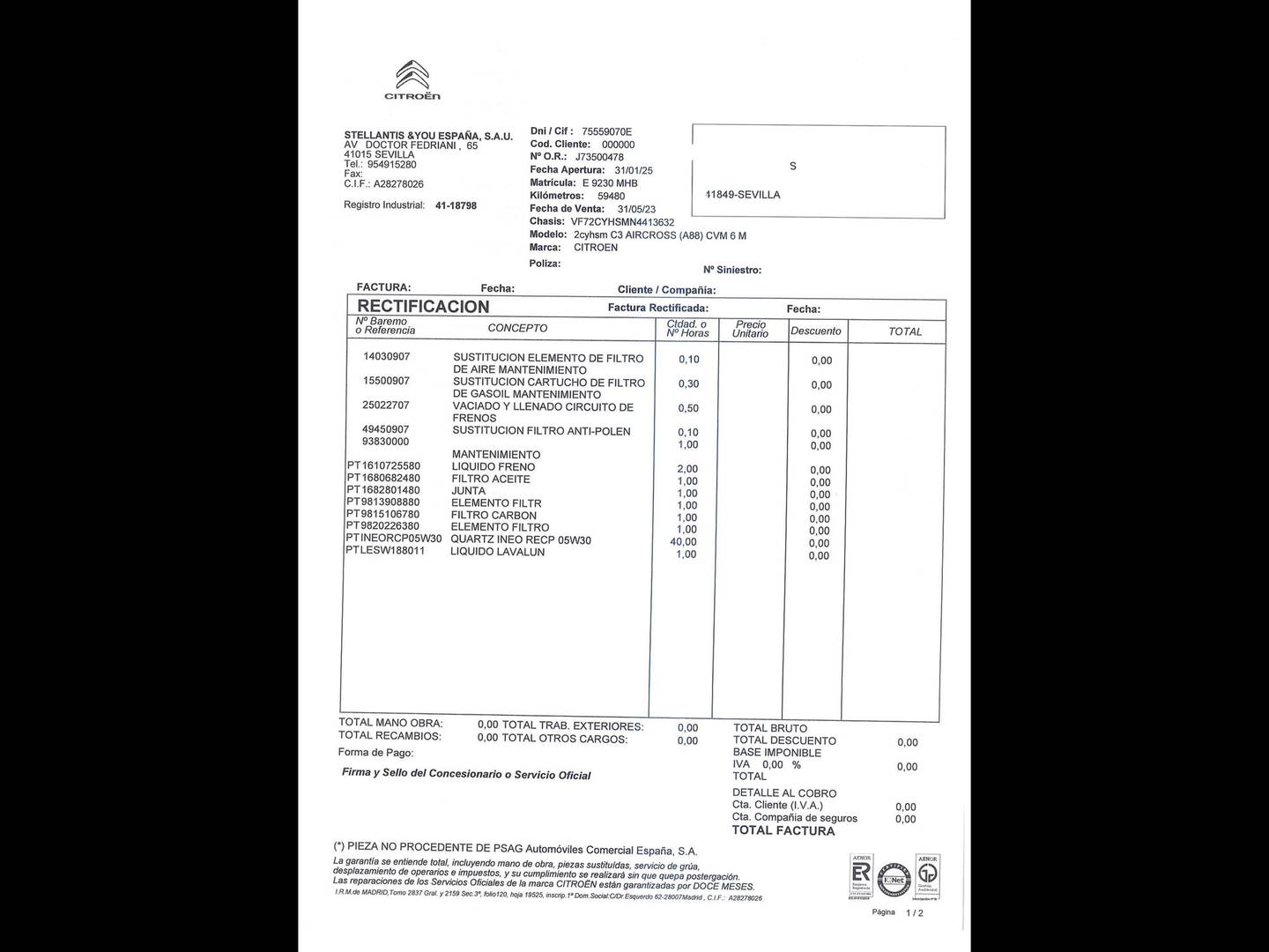 Foto del mantenimiento del Citroën C3 Aircross Citroën C3 Aircross BlueHDi 110 S&S Shine (110 CV)