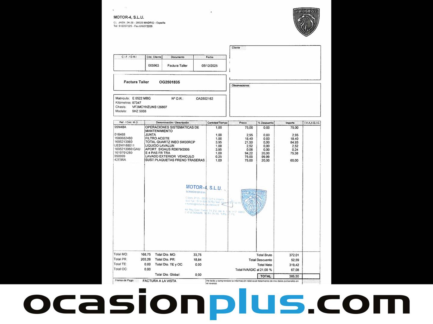 Foto del mantenimiento del Peugeot 5008 Peugeot 5008 BlueHDI 130 S&S GT EAT8 (130 CV) 7 plazas