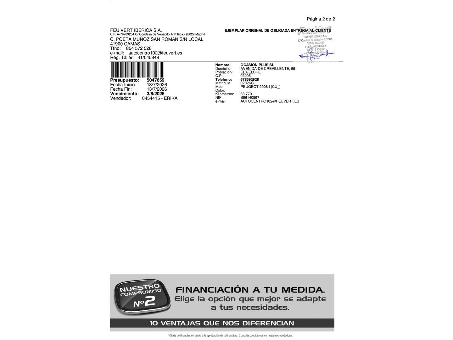Foto del mantenimiento del Peugeot 2008 Peugeot 2008 PureTech 82 S&S Style (82 CV)