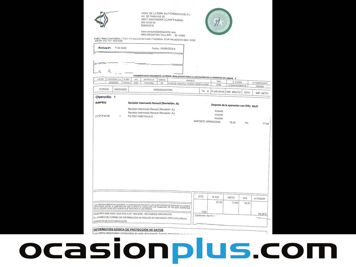 Foto del mantenimiento del Renault Clio Renault Clio Esprit Alpine E-Tech (145 CV)