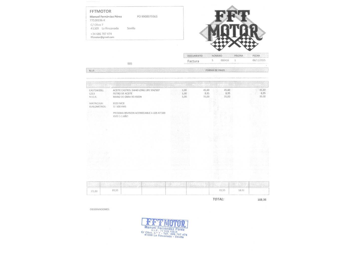 Foto del mantenimiento del Dacia Duster Dacia Duster Prestige Blue dCi (115 CV) 4X2