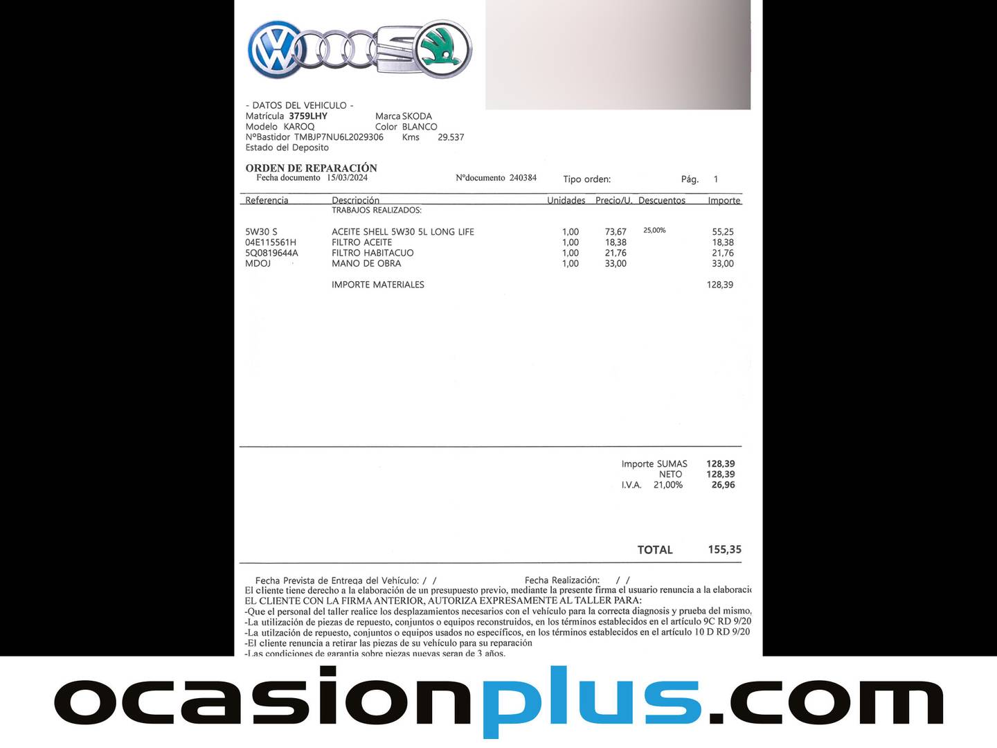 Foto del mantenimiento del Skoda Karoq Skoda Karoq 1.0 TSI Ambition (115 CV)