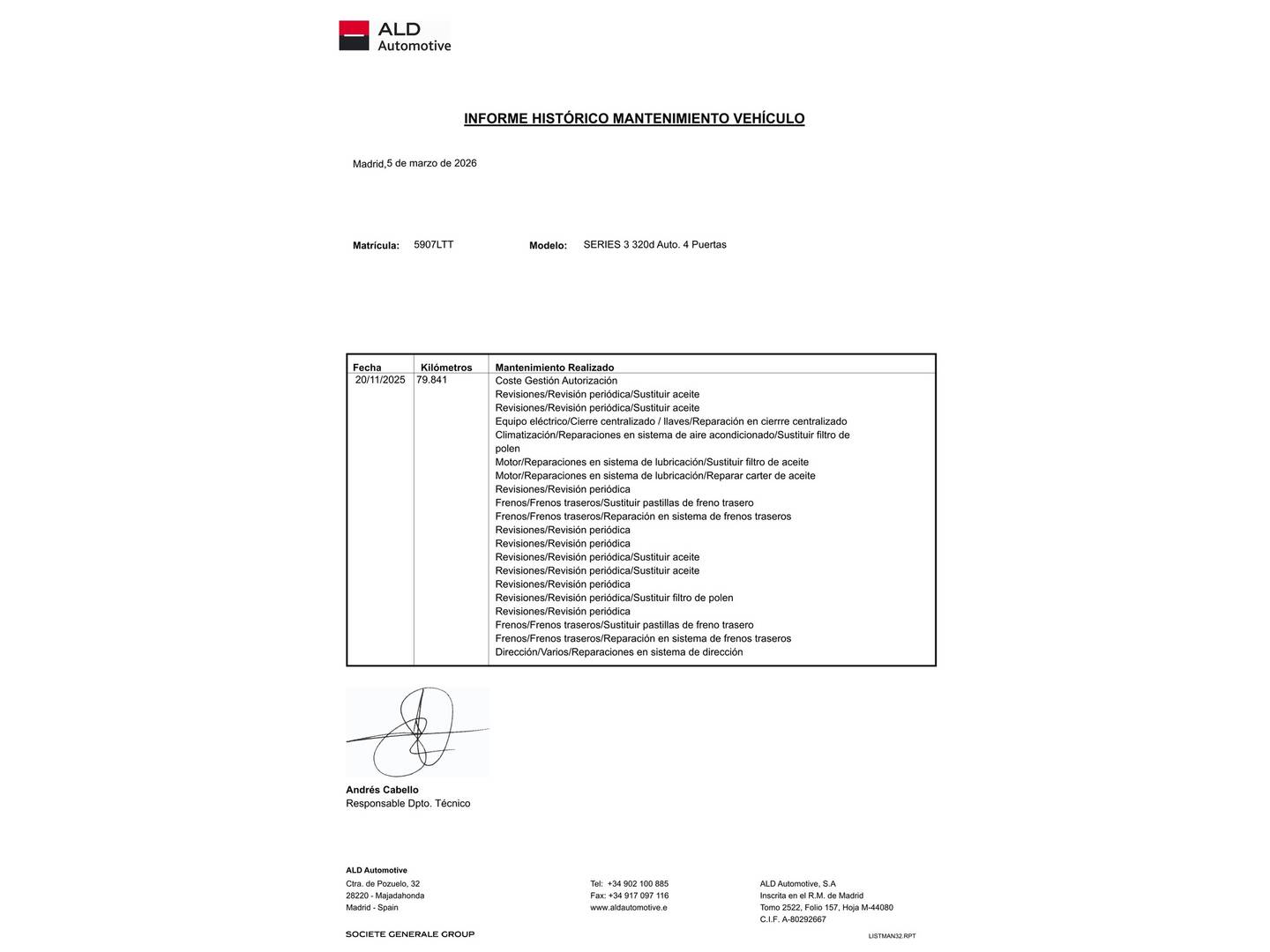 Foto del mantenimiento del BMW Serie 3 BMW Serie 3 320d (190 CV)
