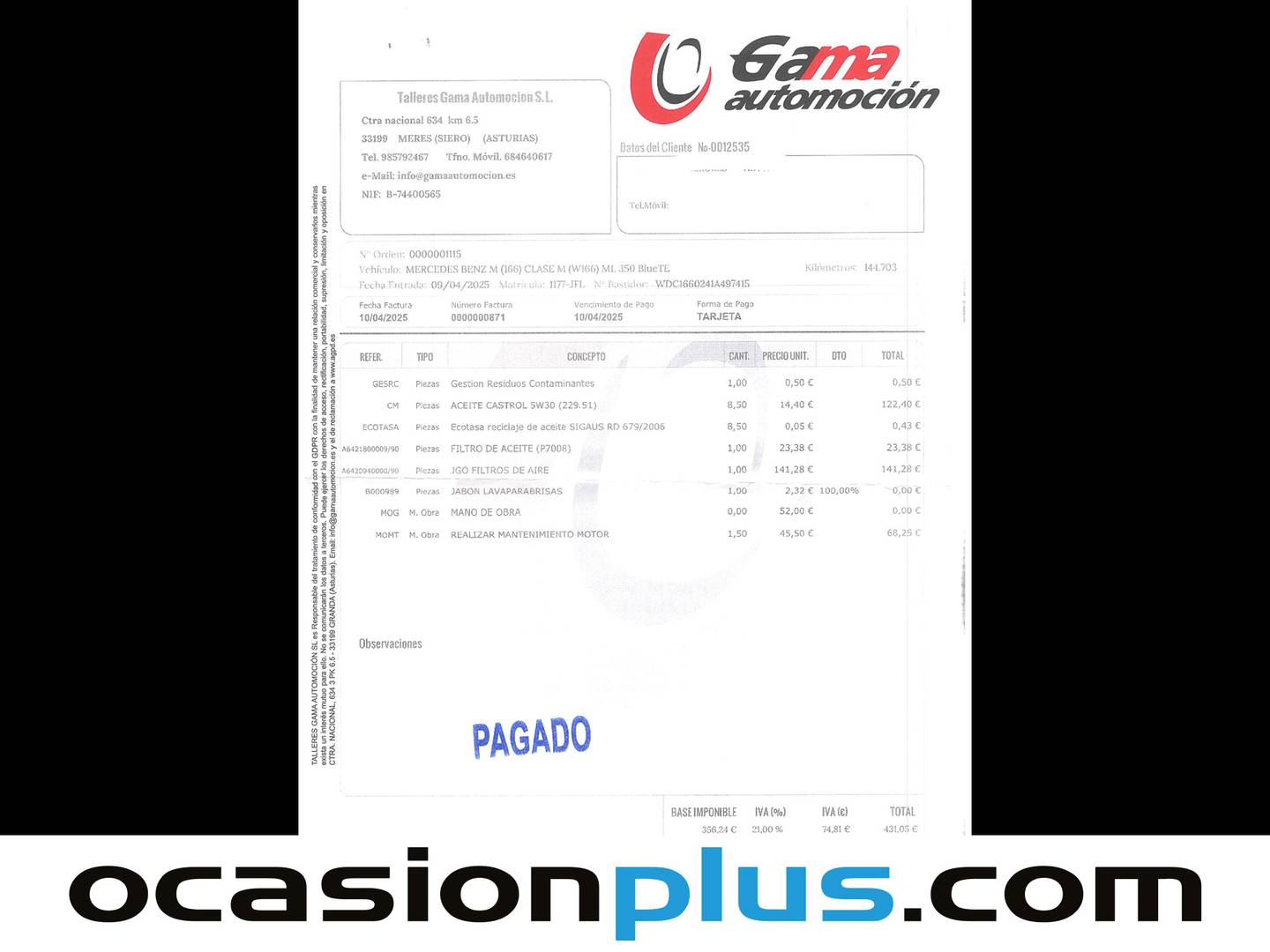 Foto del mantenimiento del Mercedes Clase M Mercedes-Benz Clase M ML 350 BlueTEC 4Matic (258 CV)