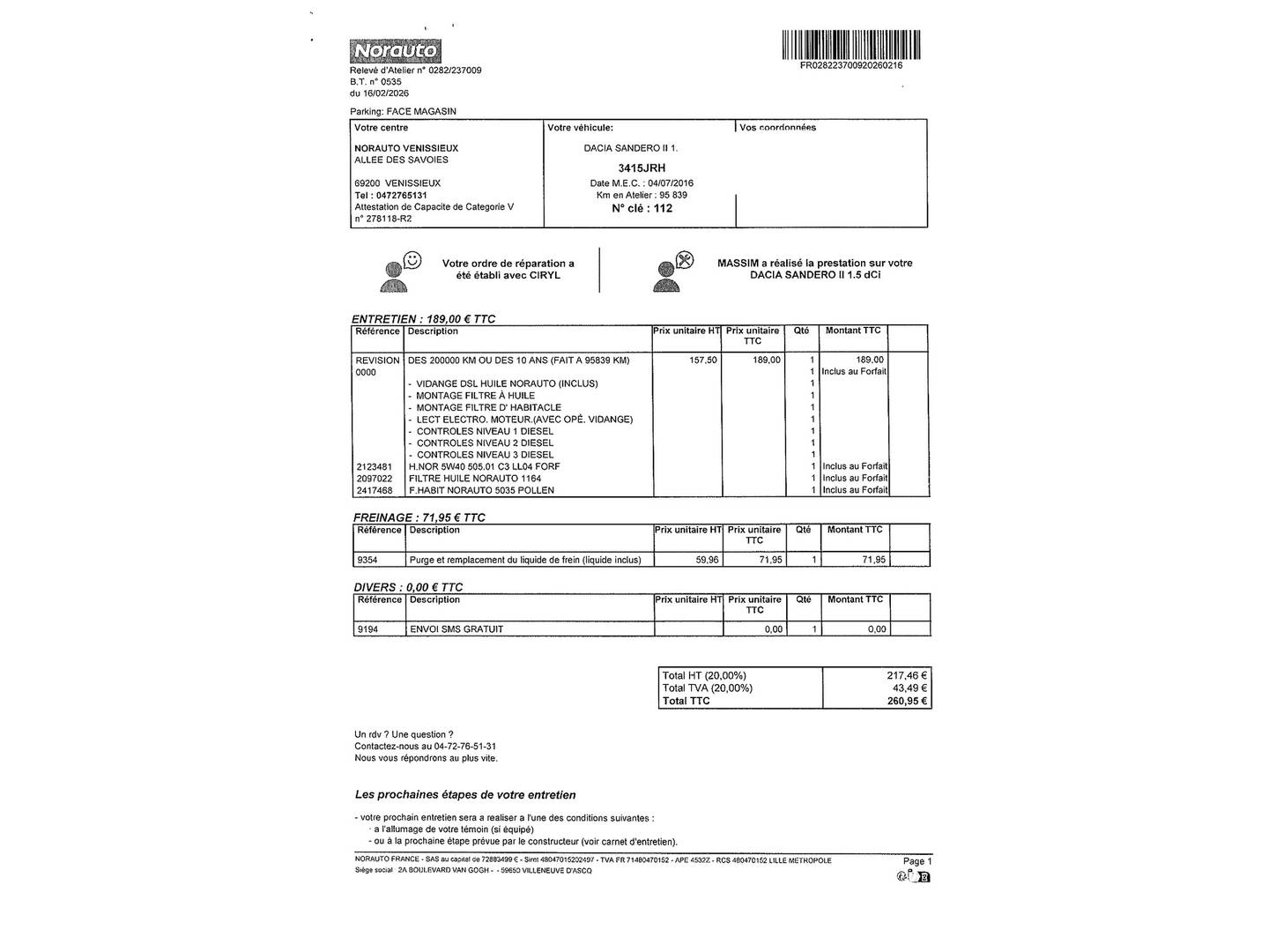 Foto del mantenimiento del Dacia Sandero Dacia Sandero Laureate dCi (90 CV)